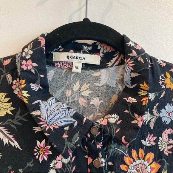 GARCIA Sz XL Long Line Half Button 100% Viscose Long Sleeve Floral Tunic Blouse - Picture 2 of 10